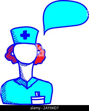 Médecin avec bulle de discours au-dessus de sa tête dans le style de dessin animé isolé sur fond blanc. Concept médical. Vecteur Illustration de Vecteur