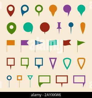 Mapper les symboles vectoriels du pointeur de la broche de navigation. Éléments pour la navigation sur le Web, icône de broche d'illustration pour la localisation et la navigation de la carte Illustration de Vecteur