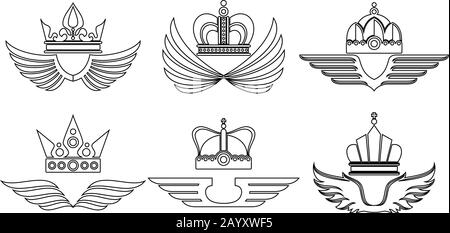 Logo vectoriel de couronne linéaire avec ailes Illustration de Vecteur