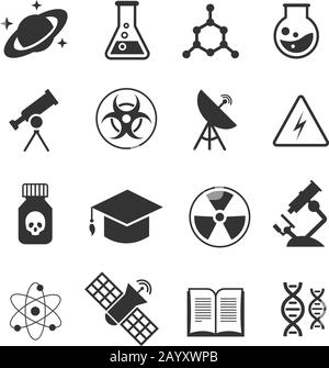 Icônes de vecteur scientifique. La science des icônes définit l'atome et l'adn, la science de la technologie l'illustration médicale et chimique Illustration de Vecteur