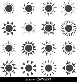 Jeu de vecteurs d'icônes Sun. Chauffer le soleil avec l'illustration sunbeam. Collection Sun Summer Element Illustration de Vecteur