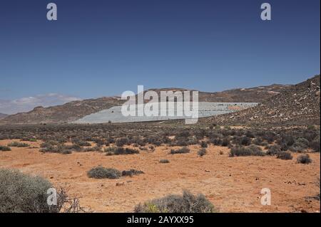 Vue sur le tas de scories de l'extraction minérale Goegap Réserve naturelle; Karoo, Afrique du Sud Novembre Banque D'Images