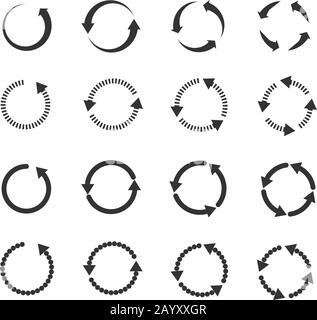 Actualisation du cercle recharger les flèches vectorielles de boucle de rotation définies. Signez recharger avec les flèches et les flèches de rotation de l'illustration Illustration de Vecteur