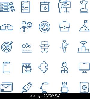 Les symboles linéaires de la gestion de la productivité et du temps, le calendrier de travail et la planification d'entreprise sont des icônes de ligne mince vectorielles Illustration de Vecteur