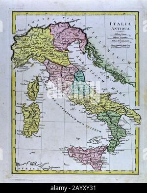 1808 carte de Wilkinson Italie antique - Italia Antiqua Rome Venise Florence Sicile Naples Banque D'Images