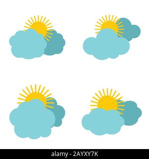 Icônes de nuage avec soleil sur fond blanc. Météorologie et nuageux, illustration vectorielle Illustration de Vecteur