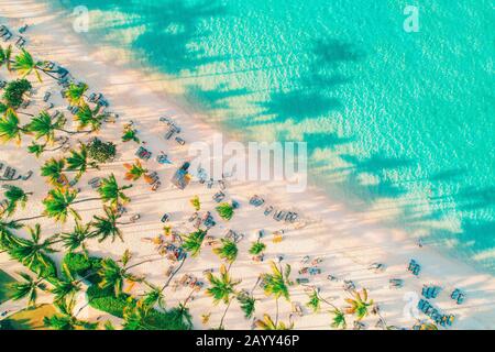 Vue aérienne sur la plage tropicale. Banque D'Images