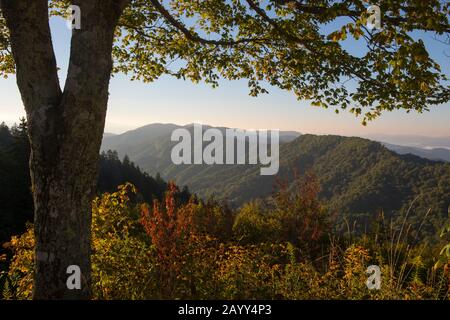 Vue depuis le Nouveau Gap Surplombant le parc national des Great Smoky Mountains en Caroline du Nord, aux États-Unis. Banque D'Images