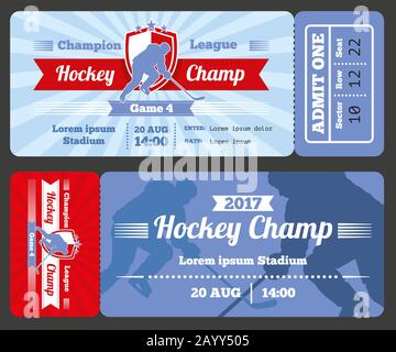 Carte de ticket de sport de hockey à motif moderne vectoriel. Ticket de hockey de tournoi illustration du match de championnat de hockey de match abd Illustration de Vecteur