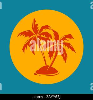 Palmiers tropicaux paradisiaques et logo soleil. Emblème de silhouette d'île pour les vacances, illustration vectorielle Illustration de Vecteur