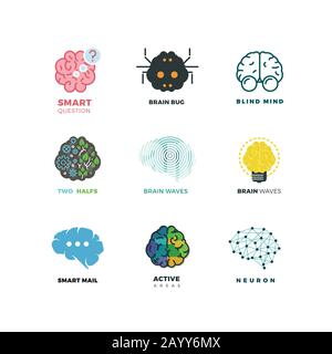 Cerveau, création, invention, inspiration, icônes de vecteur d'idée. Logo du cerveau d'inspiration et illustration de la création du cerveau d'idée Illustration de Vecteur