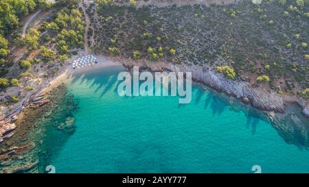 Vue aérienne de la plage de Notos. L'île de Thassos, Grèce Banque D'Images