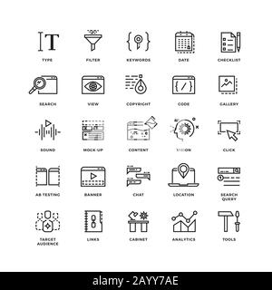 SEO et les icônes vectorielles minces de ligne de développement. Collection de l'icône de développement seo. Technologie Web pour Internet seo illustration Illustration de Vecteur