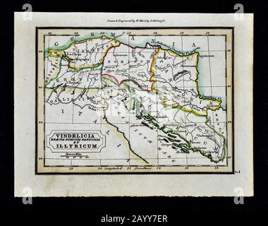 1832 carte Murphy Croatie ancienne Slovénie Bosnie Herzégovine - Vindelicia Rhaetia Noricum Pannonia et Illyricum Banque D'Images