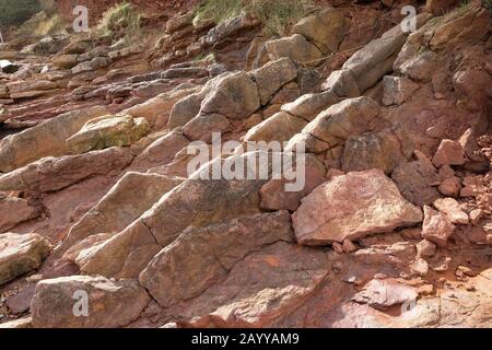 Février 2020 - formations rocheuses sur la plage de Portishead, North Somerset, Royaume-Uni Banque D'Images