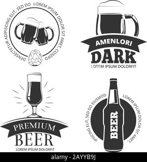 Articles de bière rétro vectoriels emblèmes, étiquettes, badges, logos. Étiquette bière et logo set Premium bière illustration Illustration de Vecteur