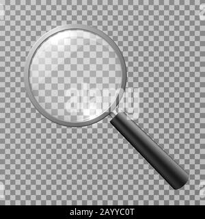 Loupe réaliste isolée sur une illustration vectorielle à damier. Objet loupe pour zoom et outil avec objectif pour loupe Illustration de Vecteur