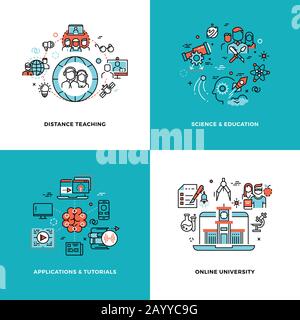 Ensemble de concepts de vecteur d'apprentissage, de tutoriels et d'éducation en ligne. Informations et connaissances en matière d'enseignement universitaire, illustration de l'éducation sur le Web en matière de communication Illustration de Vecteur