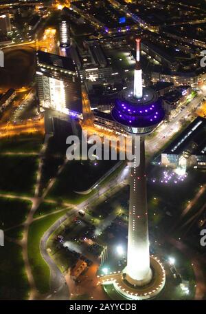 Photo aérienne, tour de télévision, porte-ville de Düsseldorf au parlement de Düsseldorf, port média Düsseldorf am Rhein, quartier 04, Düsse Banque D'Images