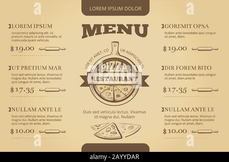 Restaurant café pizzeria menu vectoriel modèle design. Menu pour restaurant, menu de modèles d'illustration pour pizzeria Illustration de Vecteur