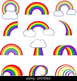 Icônes vectorielles Rainbow. Arc-en-ciel multicolore, illustration de l'arc-en-ciel coloré avec nuage Illustration de Vecteur