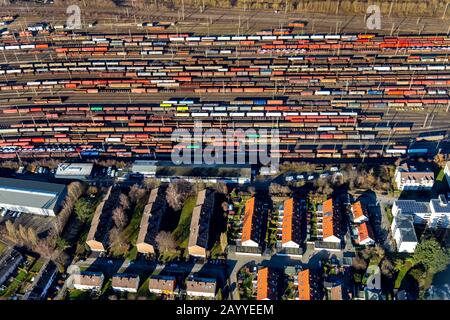 Photo aérienne, système de voies de triage Hagen-Vorhalle, hall d'entrée, Hagen, région de la Ruhr, Rhénanie-du-Nord-Westphalie, Allemagne, voies ferrées, gare, Banque D'Images