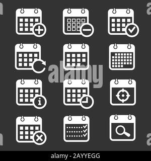 Icônes vectorielles du calendrier avec des symboles d'événement, d'ajout, de suppression et de progression. Planifier le calendrier et l'événement de calendrier mensuel et l'illustration du rappel Illustration de Vecteur