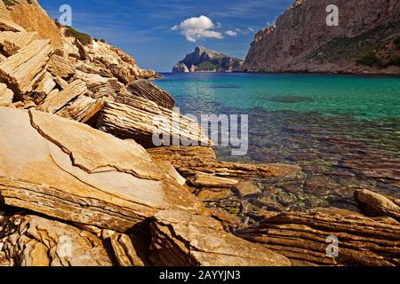 Côte Et Baie Cala Boquer, Espagne, Iles Baléares, Majorque, Port De Pollenca Banque D'Images