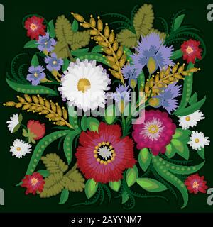 motif fleuri abstrait de printemps sur fond vert Illustration de Vecteur