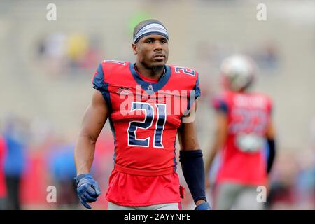 Houston, Texas, États-Unis. 16 février 2020. Houston Roughnecks cornerback Charles James (21) avant le match de saison régulière XFL contre les Battlehawks de St. Louis au stade TDECU à Houston, Texas, le 16 février 2020. Crédit: Erik Williams/Zuma Wire/Alay Live News Banque D'Images