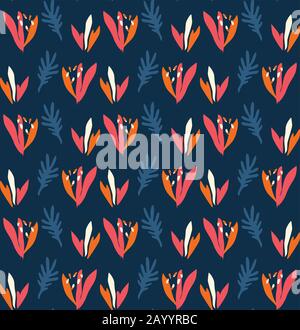 Motif Fleuri Motif Bleu Audacieux À Motif Fleuri Façon Fleurs D'Été Sans Couture. Fond De Fleur D'Oiseau De Paradis Peint À La Main. Coupe Brillante Style Collage Illustration de Vecteur