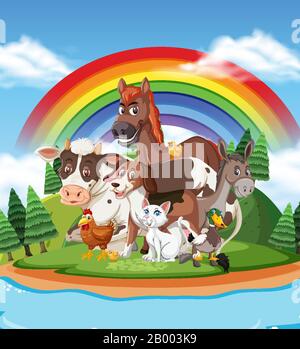 Scène avec de nombreux animaux sauvages dans l'illustration du parc Illustration de Vecteur