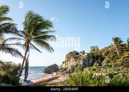 Zone archéologique de Tulum - ruines de la ville portuaire maya, Quintana Roo, Mexique Banque D'Images