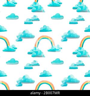 Un arc-en-ciel à motif transparent avec des nuages. Isolé sur blanc Banque D'Images