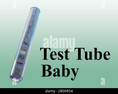 Illustration tridimensionnelle du script concept bébé de tube à essai avec double hélice d'ADN dans un tube à essai, isolé sur gradient vert. Banque D'Images