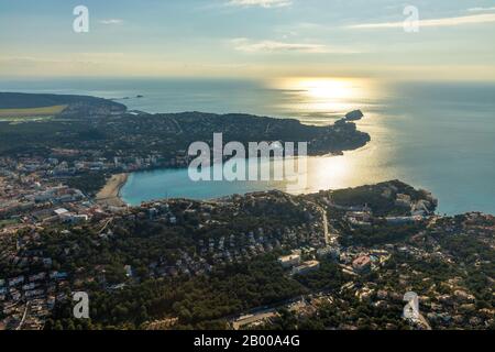 Vue aérienne, Playa Santa Ponsa, vue locale Santa Ponsa, rétroéclairé, Calvià, Majorque, Espagne, Europe, Iles Baléares, Bay, ES, Es Malgrats, Espana, dist Banque D'Images