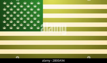 Drapeau vert des États-Unis avec la marijuana laisse le concept de légalisation du cannabis illustration vectorielle horizontale Illustration de Vecteur