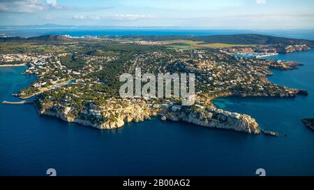 Vue aérienne, vue locale Santa Ponsa avec promontoire, Calvià, Majorque, Espagne, Europe, Iles Baléares, baie, ES, Espana, immobilier, côte Santa Pons Banque D'Images