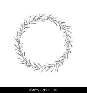 Cadre lavande. Décoration d'arrière-plan à motif fleuri pour mariage et carte d'invitation. Modèle de cercle à motif fleurs et feuilles. Décor vert. Vecteur Illustration de Vecteur