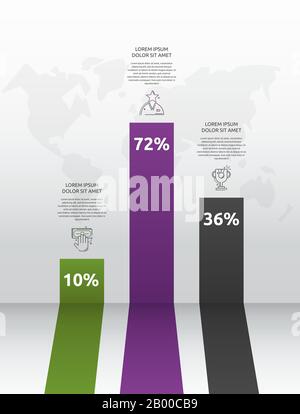 Infographies du graphique de colonne vectorielle. Business concept avec 3 options. Deux étapes pour les diagrammes, l'organigramme, la chronologie Illustration de Vecteur