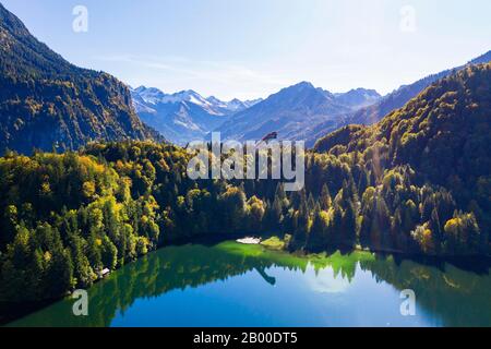 Freibergsee et Heini-Klopfer, à proximité d'Oberstdorf, drones shot, Alpes d'Allgaeu, Oberallgaeu, Allgaeu, Swabia, Bavière, Allemagne Banque D'Images