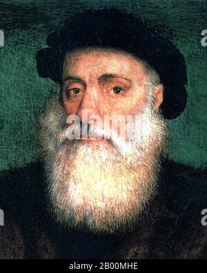 Portugal : Portrait de Vasco da Gama (1460 ou 1469-1524), explorateur et impérialiste, par Gregorio Lopes (1490-1550), 1524. Vasco da Gama, 1er comte de Vidigueira (1460 ou 1469-1524) était un explorateur portugais, l'un des plus réussis dans l'âge européen de la découverte et le commandant des premiers navires à naviguer directement de l'Europe à l'Inde. Pendant une courte période en 1524, il a été gouverneur de l'Inde portugaise sous le titre de Viceroy. Banque D'Images