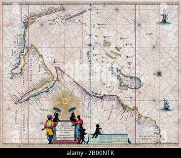 Pays-Bas: Une carte de l'Arabie et de l'Océan Indien, Amsterdam, Pieter GOOS (1616-1675), 1666. Pieter GOOS (1616–1675) est un cartographe néerlandais, un graveur de copperplate, un éditeur et un libraire. Il était le fils d'Abraham GOOS (1590–1643), également cartographe et vendeur de cartes. À partir de 1666, Pieter GOOS a publié un certain nombre d'atlas bien produits. Banque D'Images