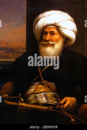 Egypte/France: 'Mehemet Ali, Viceroy de l'Egypte'. Peinture à l'huile sur toile par Auguste Couder (1789-1873), 1841. Muhammad Ali Pasha al-Mas'ud ibn Agha (1769 mars – 2 août 1849) était un commandant albanais de l'armée ottomane, qui devint Wāli (gouverneur), et autoproclamé Khedive de l'Égypte et du Soudan. Bien qu'il ne soit pas un nationaliste moderne, il est considéré comme le fondateur de l'Égypte moderne en raison des réformes spectaculaires qu'il a mises en place dans les domaines militaire, économique et culturel. Banque D'Images