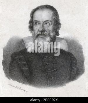 Italie : Galileo Galilei (1564-1642), astronome, physicien, mathématicien, philosophe. Gravure par un artiste inconnu. Galileo Galilei (15 févr. 1564—8 janv. 1642) était un physicien, mathématicien, philosophe et astronome italien qui a joué un rôle essentiel dans l'établissement de la science moderne à une époque où la contradiction de la religion était considérée comme hérésie. C'est en tant qu'astronome qu'il a été le plus controversé. Galileo a développé des télescopes qui ont confirmé les phases de Vénus, et la découverte des quatre plus grands satellites de Jupiter (nommés les lunes de Galiléens en son honneur), ainsi que des taches solaires. Banque D'Images