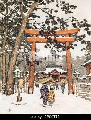 Japon/Tchécoslovaquie: 'Tori Gate, Kyoto, en hiver'. Peinture par T. F. Simon (1877-1942), c. 1928. Tavik Frantisek Simon (1877-1942) est un peintre tchèque, un graveur et un artiste de la coupe du bois. Bien que basé principalement en Europe, ses voyages importants l'ont conduit au Maroc, Ceylan (aujourd'hui Sri Lanka), en Inde, et au Japon, des images de tous ceux qui apparaissent dans son travail artistique. Il meurt à Prague en 1942. Largement ignoré pendant l'ère communiste en Tchécoslovaquie, son travail a reçu une plus grande attention ces dernières années. Banque D'Images