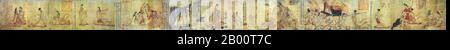 Chine : le défilement des admonitions, scène 4 à 12 (copie du British Museum). Le Scroll des admonitions est un tableau narratif chinois sur la soie qui est traditionnellement attribué à Gu Kaizhi (c.345-c. Gnizhi), mais que l'érudition moderne considère comme un travail du 5e au 8e siècle qui peut être une copie d'une peinture de cour originale de la dynastie Jin (265–420 ce) de Gu Kaizhi. Le titre complet de la peinture est les apparitions de l'instructeur de la Cour (chinois: Nushi Zhentu). Il a été peint pour illustrer un texte poétique écrit en 292 par le poète-officiel Zhang Hua (232–300). Banque D'Images