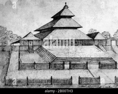 Construite au cours des années 1760, la Grande Mosquée de Surakarta en forme de pyramide est considérée comme l'un des exemples les plus ornementé et les plus impressionnants de l'architecture javanaise. Banque D'Images
