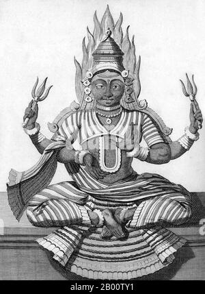 Inde: 'Parvati, Consort de Shiva. La première femme de Shiva Sati est née à nouveau en tant que Parvati. Illustration de Pierre Sonnerat (1748-1814), 1782. Pierre Sonnerat (1748-1814) est un naturaliste et explorateur français qui a effectué plusieurs voyages en Asie du Sud-est entre 1769 et 1781. Il a publié ce compte-rendu en deux volumes de son voyage de 1774-81 en 1782. Le volume 1 traite exclusivement de l'Inde, dont la culture Sonnerat admirait beaucoup, et est particulièrement remarquable pour sa discussion élargie de la religion en Inde, l'hindouisme en particulier. Le livre est illustré avec des gravures basées sur les dessins de Sonnerat. Banque D'Images