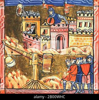 Palestine : le siège d'Acre a été le premier affrontement majeur de la troisième croisade (1189-1192). Miniature par un artiste inconnu, c. 1280. La troisième croisade (1189–1192), également connue sous le nom de la croisade des Rois, était une tentative des dirigeants européens de reconquérir la Terre Sainte de Saladin (Salāh ad-Dīn Yūsuf ibn Ayyūb). Elle a été largement couronnée de succès, mais n'a pas atteint son but ultime, la reconquête de Jérusalem. Banque D'Images